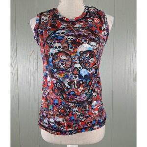 InknBurn Tech Top Womens 4 Run Or Die Red Skull Sleeveless Punk Yoga Athletic